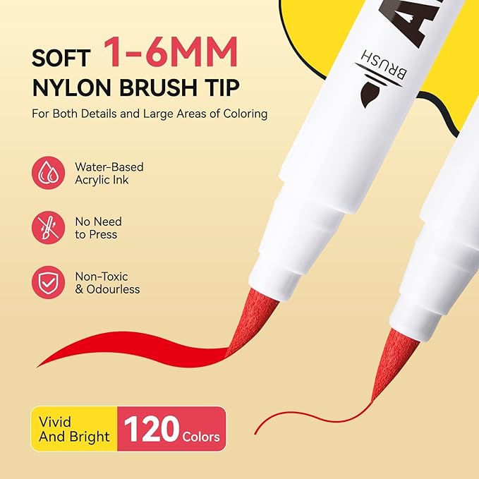 Arrtx Acrylic Markers Anime Series 120 Colors,Brush Tip Acrylic Paint Pens Paint Markers for Rock Painting Glass Wood Stone Fabric,Art Supplies