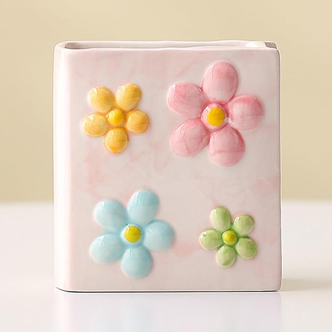 Book Vase Flower Pencil Cup Pen Holder For Office Desk Decorative Books Pink Flower Vase Cute Toothbrush Holders Home Decor Teacher Book Gifts for Women Small Makeup Brushes Holder