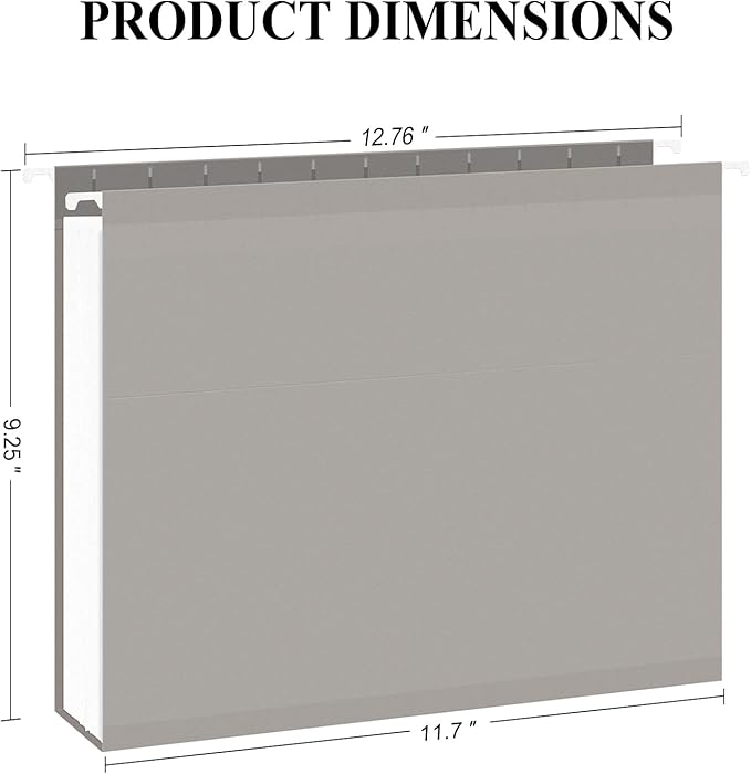 ViVin Hanging File Folders, 1/5-Cut Adjustable Tabs with 24 Per Box, 2 Inch Expansion, 24 Pack Letter Size Hanging File Folders, Designed for Office Home School Filing Cabinet(Gray)