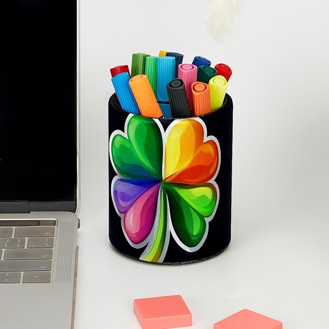 Rainbow Clover Pen Holder Cup for Desk, Pencil Cup Holder for Desk Office Pen Organizer
