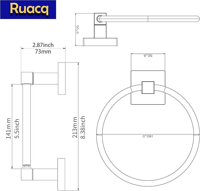 Ruacq Chrome Toilet Paper Holder Towel Ring Bathroom Accessories Hardware Set Double Post Pivoting Toilet Roll Holder Square Stainless Steel and Zinc Alloy Modern Wall Mounted 2 Pieces