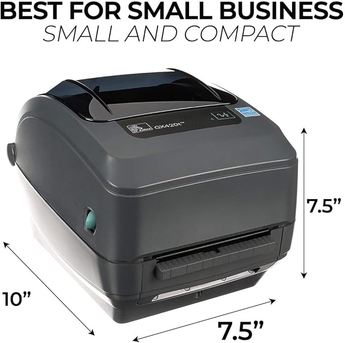 Zebra Label Printer GX420T Direct Thermal Desktop Printer Bundle for Small Business - Includes Zebra GX 420t Label Printer (GX42-102510-150), USB-A Cable and Microfiber Cloth (Renewed)