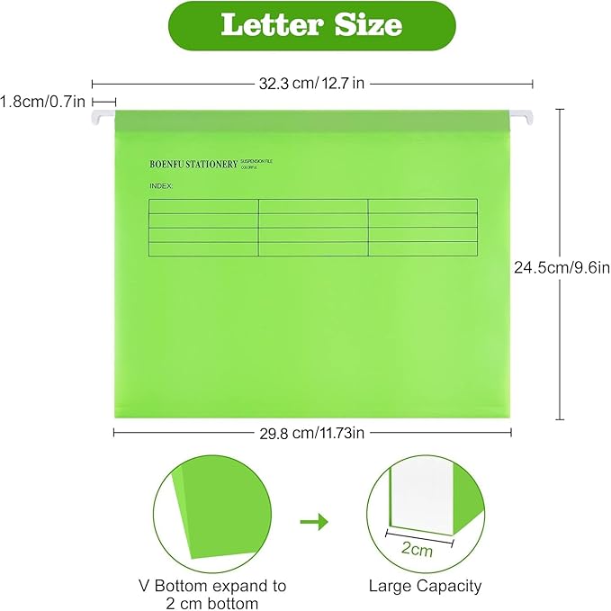 BOENFU 24 Pack Colored Hanging File Folders Letter Size Plastic File Folders with Adjustable Tabs, 2 Markers, Hanging Organizer File Folders for Efficient Filing