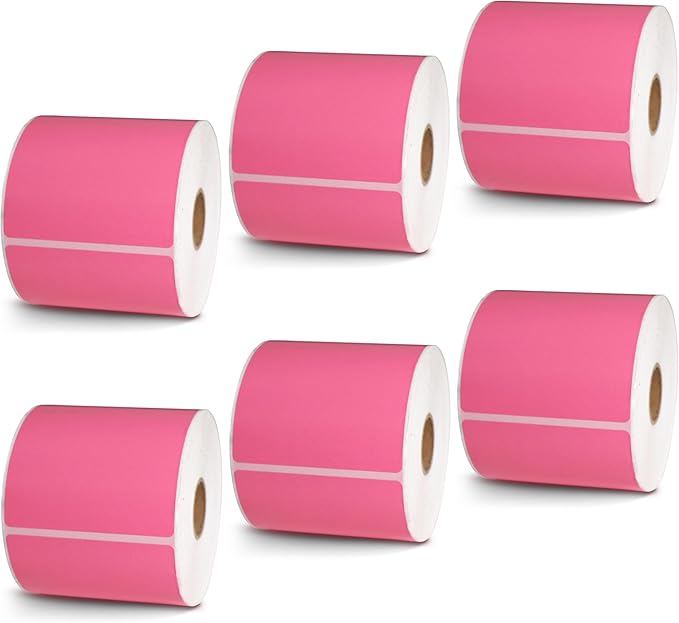 BETCKEY - 3" x 5" Multipurpose & Large Shipping Labels Compatible with Zebra & Rollo Label Printer,Premium Adhesive & Perforated[Pink, 6 Rolls, 2100 Labels]