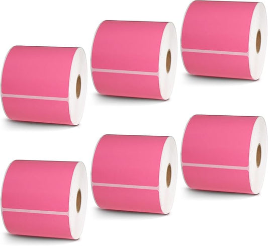 BETCKEY - 3" x 5" Multipurpose & Large Shipping Labels Compatible with Zebra & Rollo Label Printer,Premium Adhesive & Perforated[Pink, 6 Rolls, 2100 Labels]