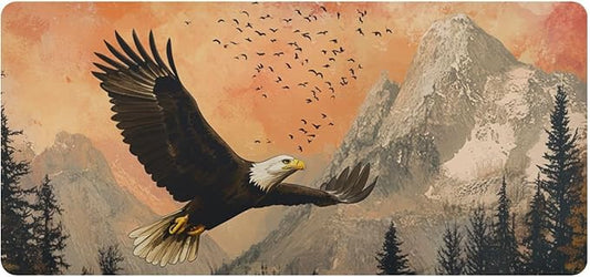 Mouse Pad Desk Mat Leather Desk Pad Large Gaming Desk Cover Protector Mat for Keyboard Computer Laptop Office Waterproof 47.2 x 23.6 Inch Bald Eagle Roses Mointains Orange