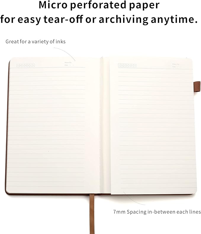 Deziliao Lined Journal Notebooks with Pen Loop, Hardcover Notebook Journal for Work, 100Gsm Premium Thick Paper with Inner Pocket, Medium 5.7"x8.4", （Brown, Ruled）