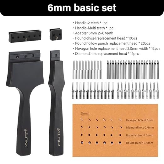 WUTA Removable Leather Hole Punch,Versatile Leather Stitching Punch,Leather Hole Punch Tool Set,Leather Stitch Punch for Leather Stitching Punch Craft DIY（6mm）