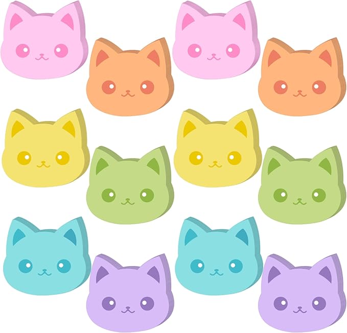 Yinder 24 Pads Cute Sticky Notes Kawaii Fun Animal Sticky Notes Pads Bulk Cartoon Memo Self Adhesive for Veterinary Gift Office School Tab Party Supplies(Novelty Cat)
