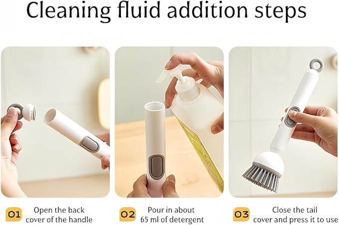 Adjustable Dish Brush with Soap Dispenser, Non-Scratch PET Bristles, Ergonomic Handle, Kitchen Cleaning Tool for Pots, Pans & Sink (Yellow, Long-1 Piece)