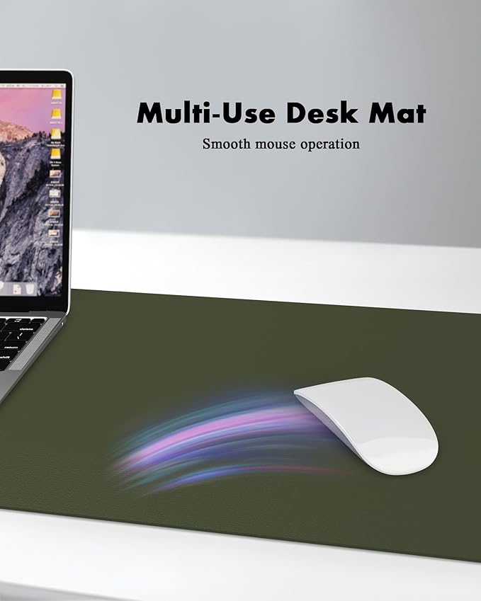 YSAGi Double-Sided Desk Pad, 23.6"x13.7" Leather Desk Mat, Eco Cork Desk Pad Protector, Large Mouse Pad for Desk, Waterproof Desk Blotter Pad, Desk Writing Pad for Office Work/Home(Dark Green/Cork)