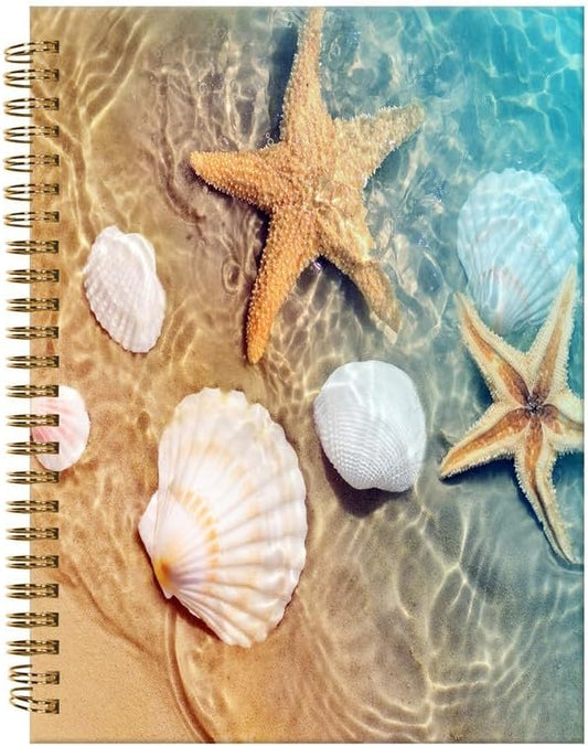 Spiral Journal Notebook,A5 Hardcover Lined Journals for Women Girl 6 x 8.3 in,120 Pages Thick Paper,Cute College Ruled Writing Notebook for Gifts Office Work School(Starfish Seashell)