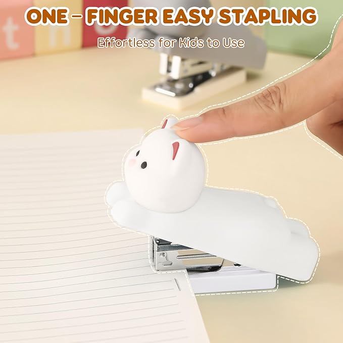 Honagu Mini Cute Animal Stapler with Staples, Cartoon Stereoscopic Silicone (PVC) Stapler, Labor-Saving Office Supplies for Students Kids (White Puppy)