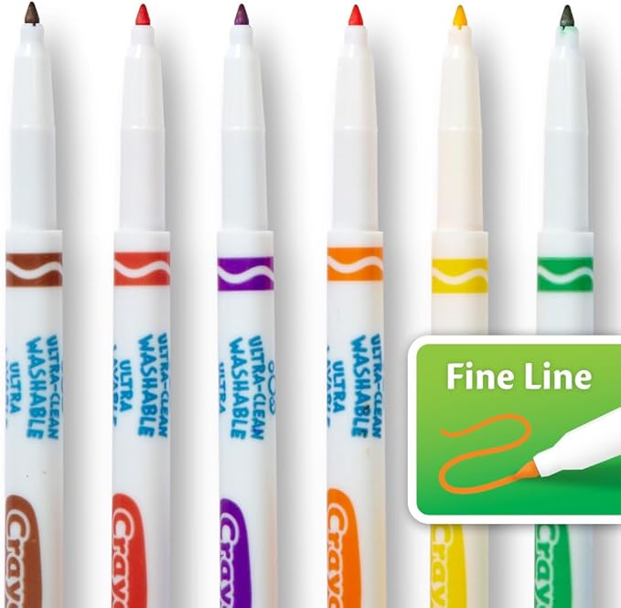 Crayola Ultra Clean Fine Line Washable Markers for School (40ct), Colored Markers for Kids, Coloring Book Art Supplies, Back to School Supplies for Teachers