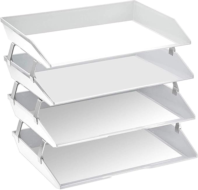 Acrimet Facility 4 Tier Letter Tray, Side Load, Letter Size/A4, Desktop File Organizer, Plastic (White Color)