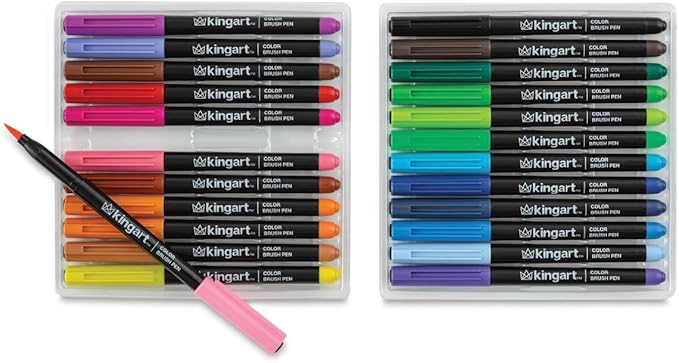KINGART PRO 24 Watercolor Brush Pens - Premium Blendable Coloring Markers for Adults & Kids - Flexible Tip for Fine Lines & Calligraphy Lettering - Non-Toxic Art Set for Drawing.