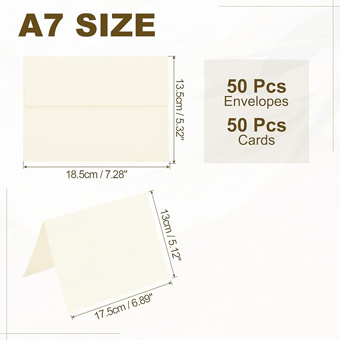 PATIKIL 50Pack Beige 5x7 Blank Cards and Envelopes, Self Seal A7 Envelopes with Folded Cardstock Small for Greeting Cards Wedding Greeting Birthday Invitations Letter Mailing