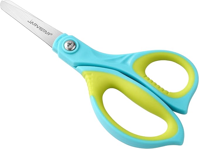 JARVISTAR 5.5" Kids Scissors with Cover, Left & Right Handed Blunt Safety Small Scissors - Stainless Steel Blades - 12 Pack