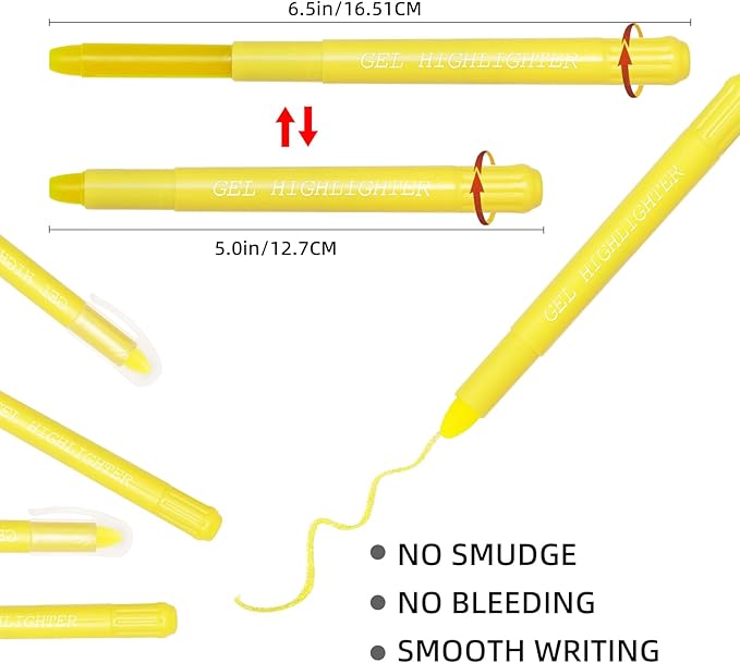 No Bleed Gel Bible Highlighters, Yellow, Pack of 8, Yellow Gel Bible Highlighters Markers Journaling Supplies, No Bleed Through For Highlighting Journal School Office