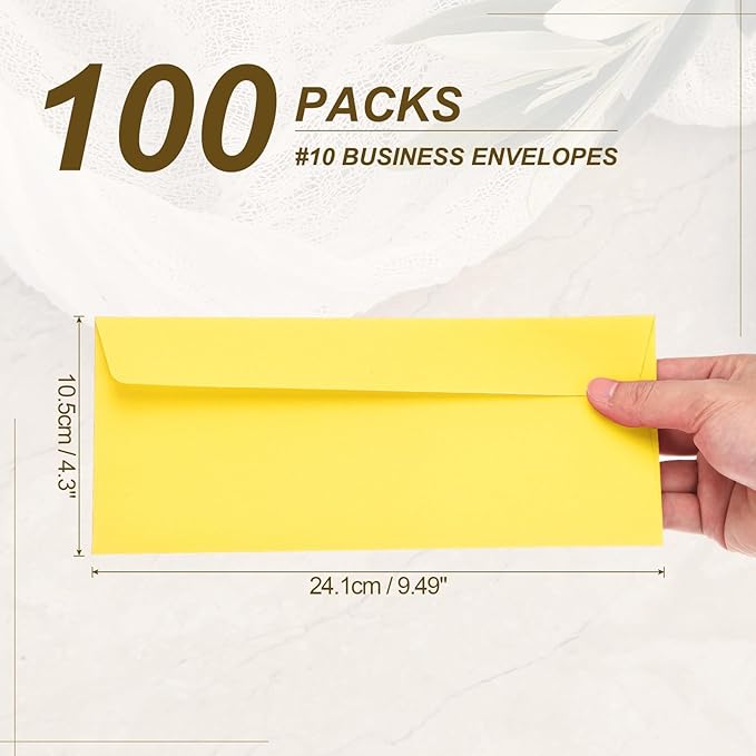 PATIKIL 100 Pack Lemon Yellow #10 Business Envelopes, Colored Self Seal Letter Size Envelopes for Business Mailing Office Checks Invitation, 4-1/8 x 9-1/2 Inches