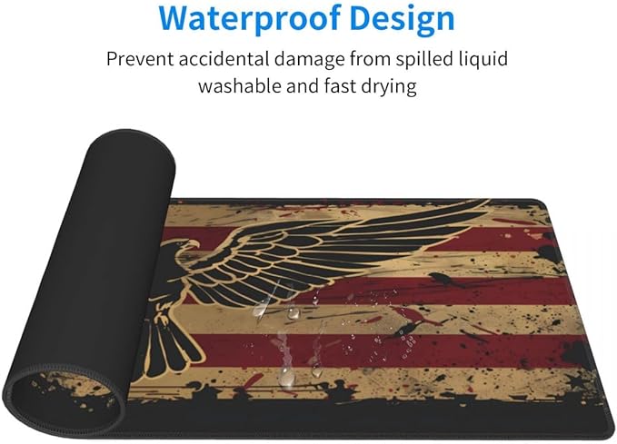 Desk Pad,Office Desk Mat 31.5"×11.8" Large Gaming Mouse Pad,Durable Extended Computer Mouse Pad,Waterproof Thick Big Mouse Pads with Non-Slip Rubber Base Office Home American Flag Eagle
