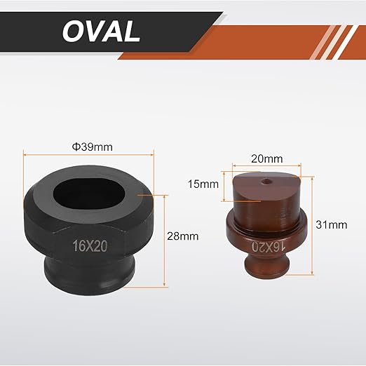 HARFINGTON Hydraulic Hole Punch Die 16x20mm Oval Hole 40Cr Steel Electric Punching Kit for MHP-20 JP-20 Electric Punching Machine, Burgundy & Black