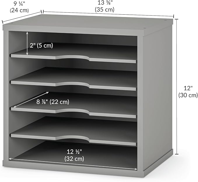 Ballucci File Organizer Paper Sorter, 5 Tier Adjustable Shelves Office Desk Organizer, 13 5/8" x 9 1/4" x 12", Gray