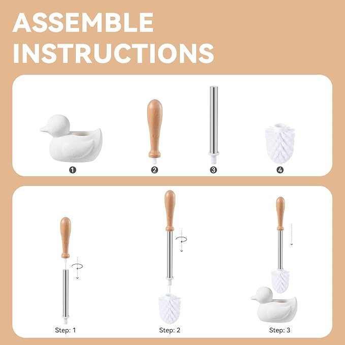 White Toilet Brush and Holder Set,Cute Duck Bathroom Decor, Non-Slip Handle Toilet Bowl Brush, Practical Bathroom Accessories Cleaning Tools Set
