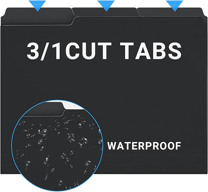 9 Pack Black Plastic File Folder,Fun Storage 3 Tab Heavy Duty Manila Folders with 1/3-Cut Tabs,Letter Size Poly Filing Folder,Durable Document Organizer for Office Home School, 8.5 x 11 Inches