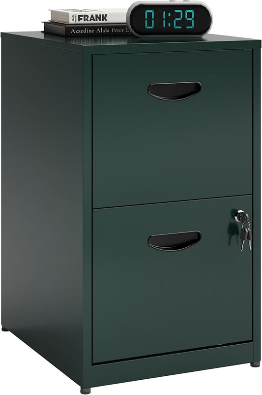 2 Drawer File Cabinet with Lock, Office File Cabinet with Drawers for Under Desk, Small Filling Cabinet for Home Office, Green, Assembly Required