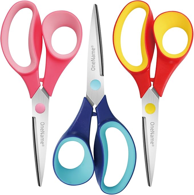 OneName 7" Student Scissors,Big Kids Scissors,Sharp Pointed Tip Blades Shears for Middle School Kids Crafting Project,Children Scissor Ages 8-12 Great for School DIY,Arts,Home 3 Pack