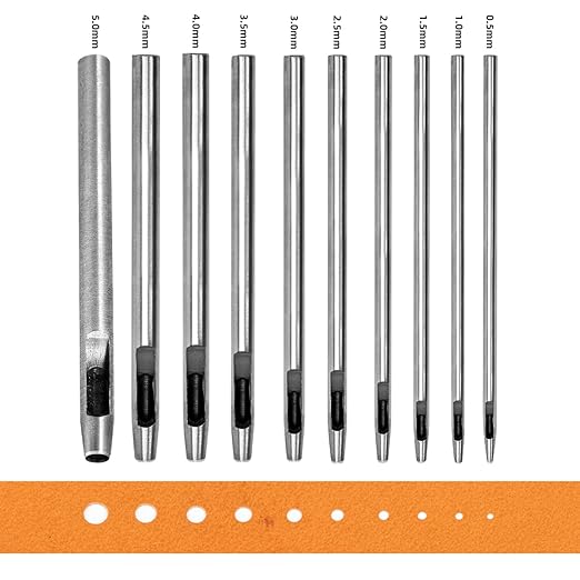 WUTA 10Pcs Leather Punch Set 0.5mm to 5mm Hole Punching Tools for Leather, Watch Bands, Fabric, Plastic, Gaskets DIY Crafting Kit