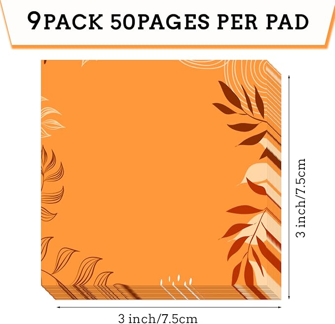 9 Pieces Fall Boho Sticky Notes Fall Boho Style Design Self-Adhesive Note Pads Sticky Memo Notes for School Office Home Supplies Students Teachers Presents