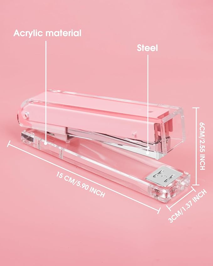 Honagu Clear Acrylic Stapler - Elegant Modern Desk Accessory for Home, Office, or School (Pink)