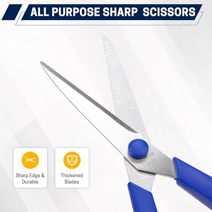 8" 20 Pack All Purpose Heavy Duty Scissors- Comfort-Grip Sharp Scissors for Office School Sewing Fabric Craft High/Middle School Student Teacher Scissor, Right/Left Hand