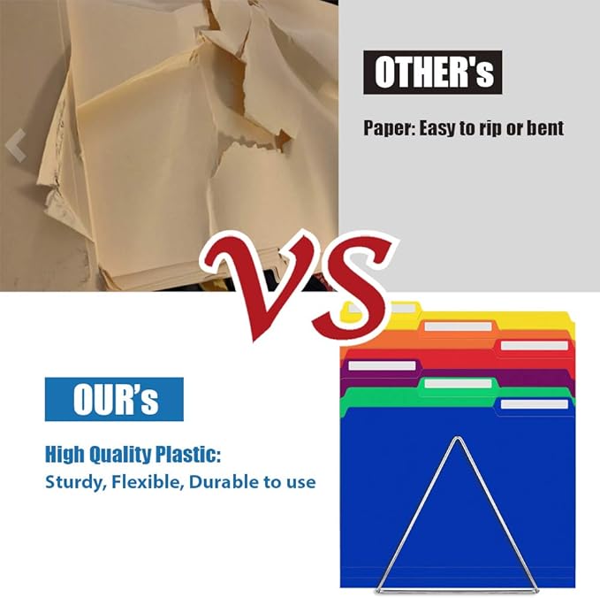 36 Pack Plastic File Folders Colored with Sticky Labels, Sooez Heavy Duty Letter Size Colored File Folders with Erasable 1/3-Cut Tab, Stronger Than Manila File Folder, Perfect for File Organization