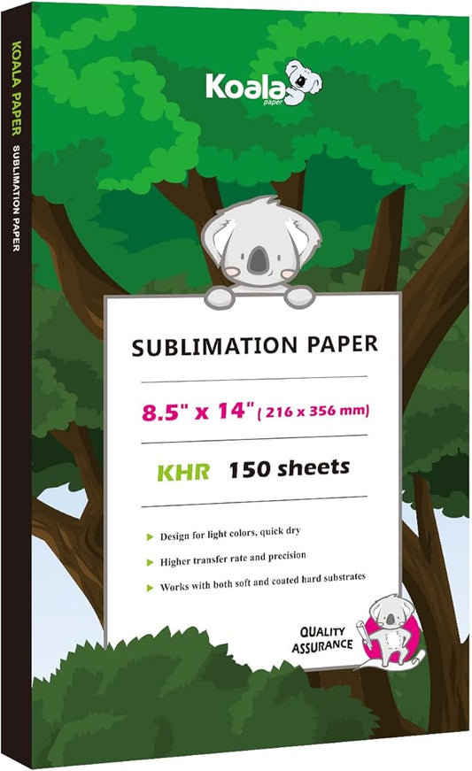 Koala Sublimation Paper 150 sheets 8.5x14 inches for Heat Transfer DIY Gift Compatible with Inkjet Sublimation Printer 105gsm