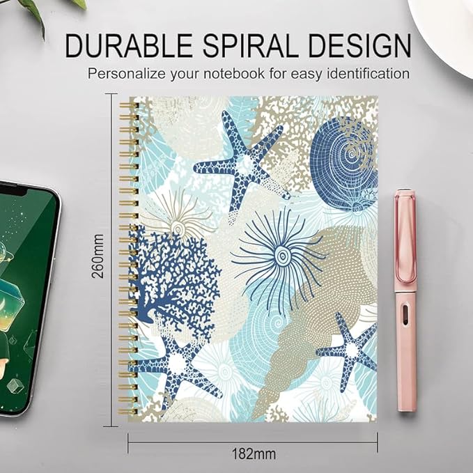 Spiral Journal Notebook for Women,A5 College Ruled Notebooks 6"x 8.4", 120 Pages (60 Sheets) Lined Journal with Premium Thick Paper,Perfect for School Office Home(Cute Coral Seashell)