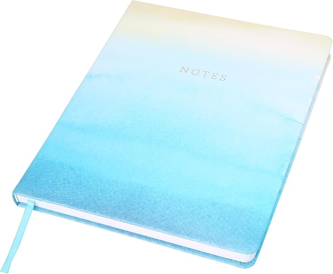 Eccolo Large Lined Journal Notebook, Hardbound Fabric Cover, Writing Journal, 256 Ruled White Pages, Ribbon Bookmark, Lay Flat, Desk Size for Work or School, Wide Stripes (Blue, 8x10 inches)
