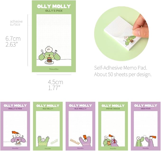 Monolike Grid Olly Molly, Coloring Sticky-it - 6p Set Self-Adhesive Memo Pad 50 Sheets