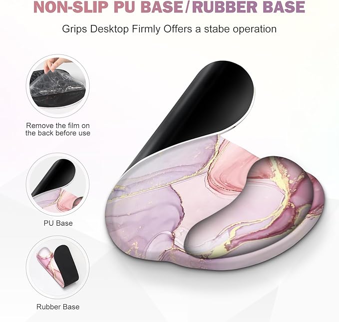 ToLuLu Desk Mat, XXL Large Mouse Pad Wrist Support Set，4 in1 Gaming Mousepad Desk Pad+ Ergonomic Mouse Pad with Wrist Rest + Keyboard Wrist Rest+Coaster for Home Office Computer, Pink Glitter Marble