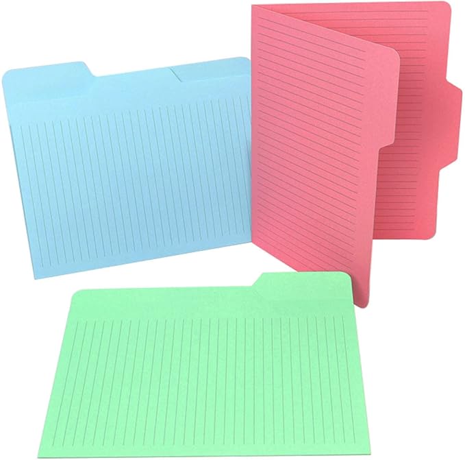 Find It File Folders - Pack of 12 Tabbed, Letter Size, Double-Sided, Ruled Filing Folders for Office, School, Note-Taking and Organization, Back to School Supplies for Students - Assorted Colors