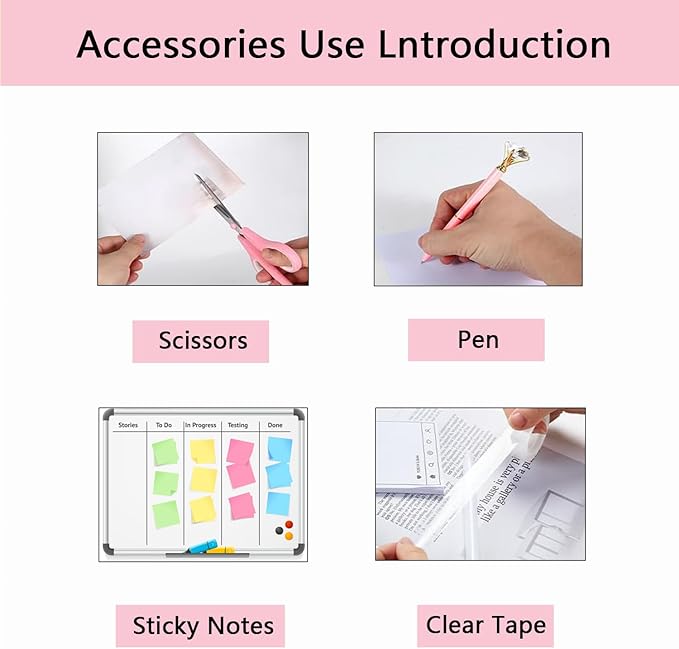 Office Supplies,Desk Accessories,Tape Holder,Stapler,Scissor,Staple Remover,Box of Binder Clips,Staples,Ballpoint Pen,Sticky Notes,Clear Tape,Ruler,Office Supplies Set Pink