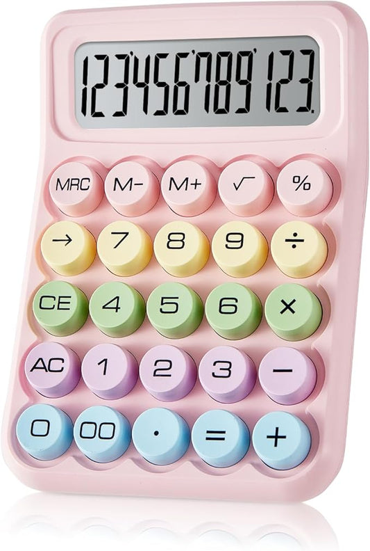 Electronic Calculator,12 Digits Large LCD Display Small Desktop Calculators,Pink Basic with Big Buttons,Easy to Press Mechanical Switch Calculator,4 Function Office Supplies for Home and School (Pink)
