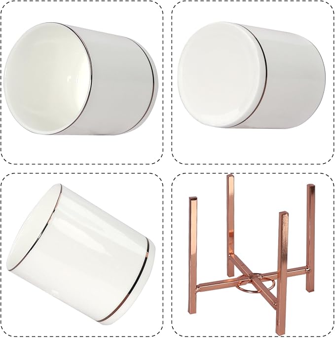 Rose Pen Cup Holder for Ladies, Desk Pencil Holder for Women, Ceramic Pencil Cups, Rose Gold Makeup Brush Cup, Cute Makeup Brush Holder, Office Desk Accessories for Women