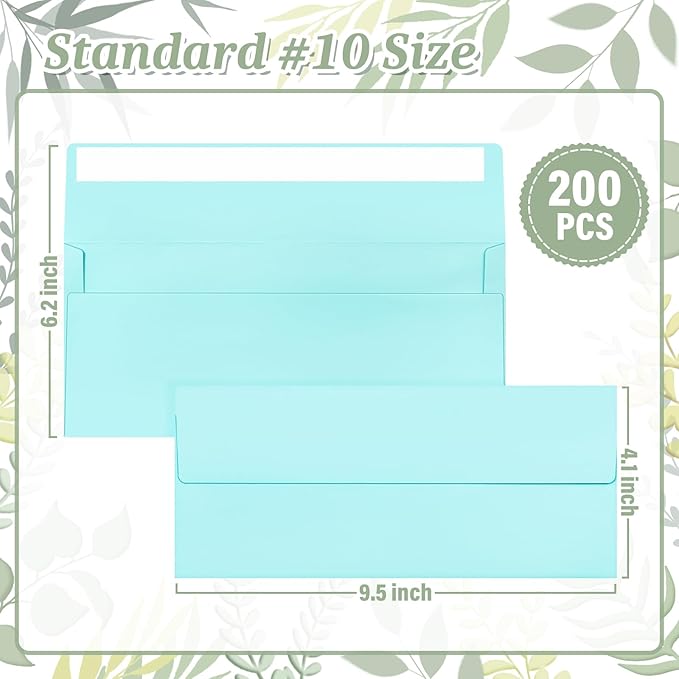 200 Pcs #10 Business Envelopes, Self Seal Standard Envelopes, Windowless Business Mailing Envelopes for Office, Checks, Letters, Invoices, Statements, Wedding, Size 4-1/8 x 9-1/2 inch (Light Blue)