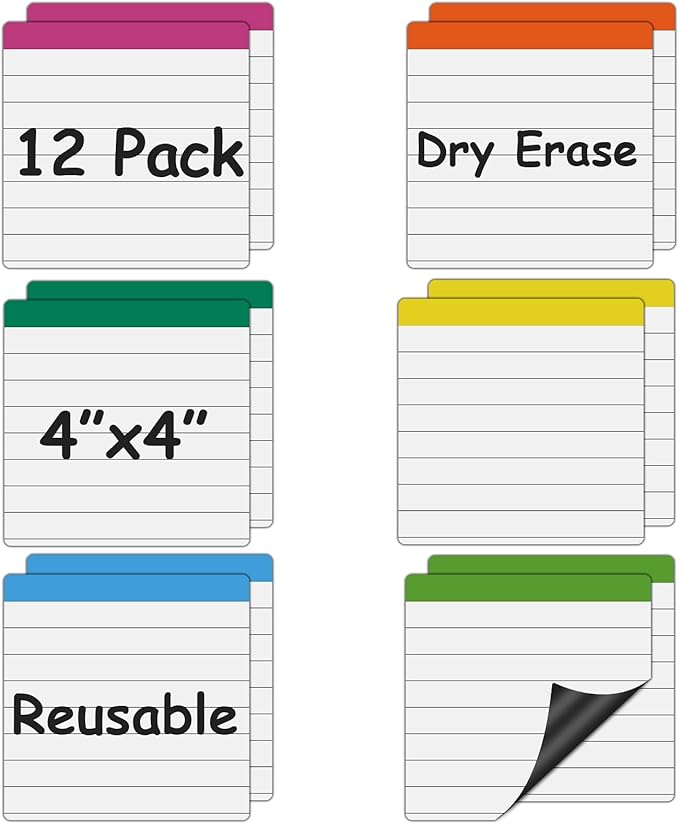 Durable Lined Sticky Notes Magnets,Small Magnetic Pads,Square 4X4 12 Pieces