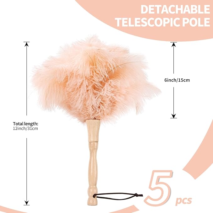 MehelloFeather Ostrich Feather Duster 12 Inch Handheld Duster Supplies, Wooden Handle Feather Duster for Cleaning Keyboard Home Car Office (Champagne 5Pcs)