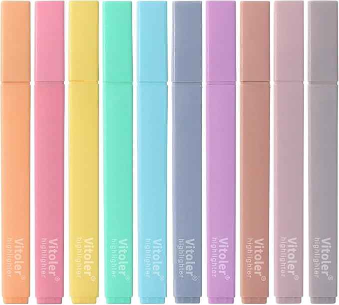 Highlighters,10Pcs Bible Highlighters,Chisel Tip Bible Markers,Pastel Purple Highlighter for Journaling Planner Notes School Supplies, assorted colors no bleed Pens