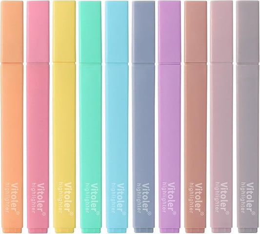 Highlighters,10Pcs Bible Highlighters,Chisel Tip Bible Markers,Pastel Purple Highlighter for Journaling Planner Notes School Supplies, assorted colors no bleed Pens